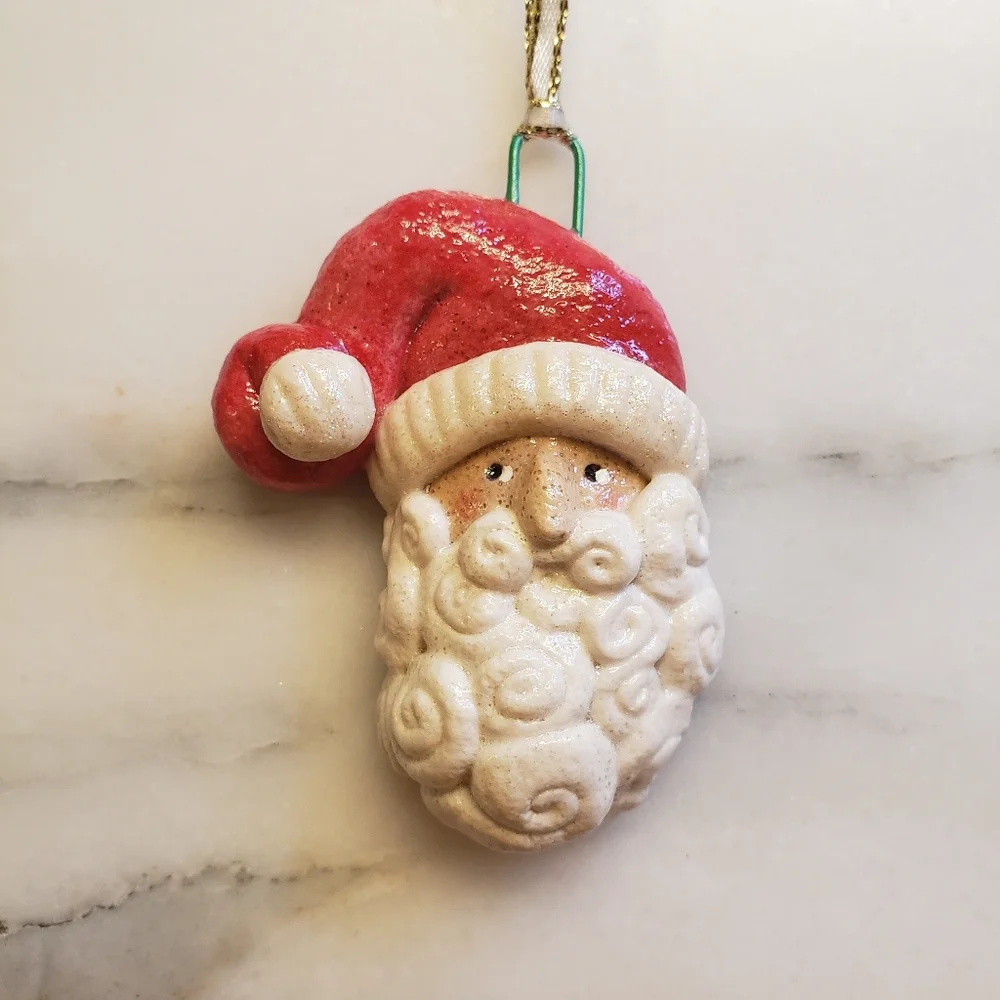 New Handmade Salt Dough Santa Ornament